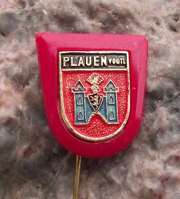 Vintage Plauen East Germany DDR Coat of Arms Heraldic Crest Pin Badge