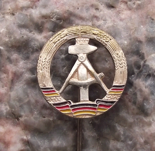 Vintage East German DDR Coat of Arms Hammer Compass Pin Badge