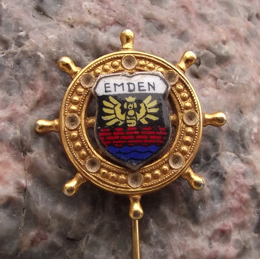 Vintage Emden German Seaport Heraldic Crest Ships Wheel Pin Badge