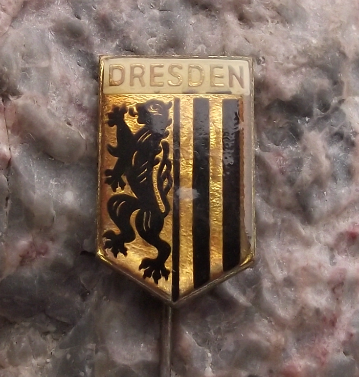 Vintage Dresden East Germany DDR Coat of Arms Rampant Lion Pin Badge