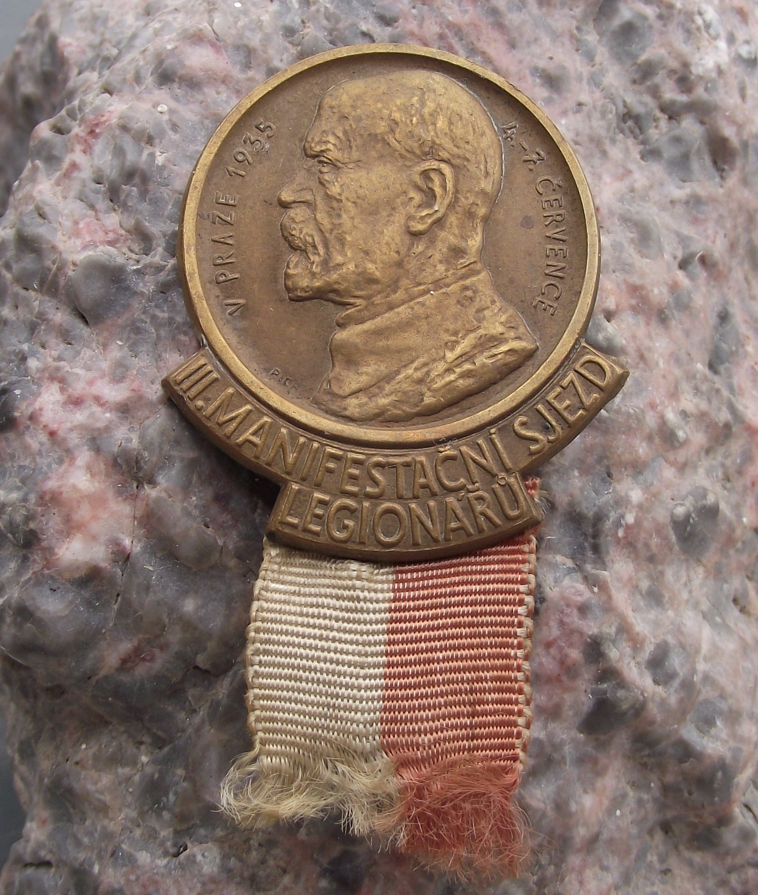 1935 Thomas Masaryk President Czechoslovakia Military Meeting Ribbon Pin Badge