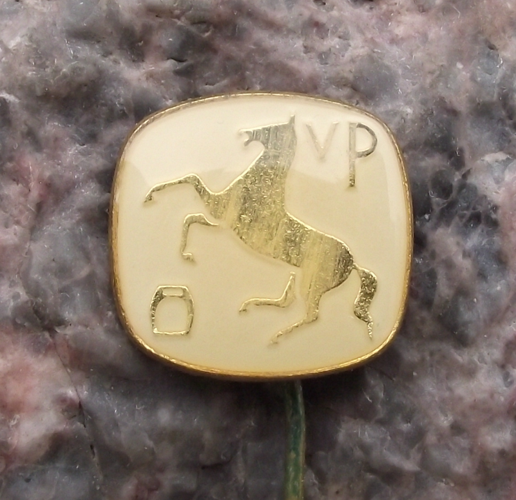 Vintage Horseshoe and Stirrup Rearing Horse Logo Pin Badge