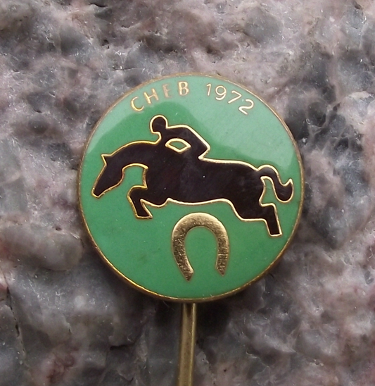 1972 Black Jumping Pony Cheb Equestrian Horse Racing Pin Badge