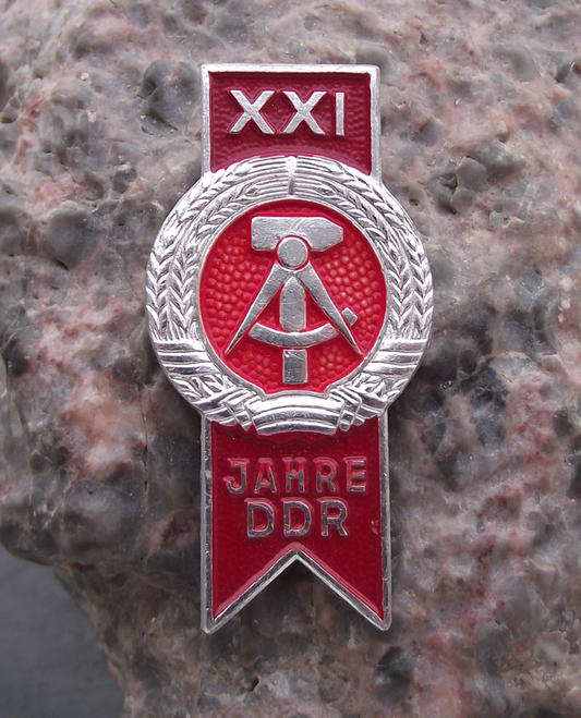 1970 German DDR GDR 21st Anniversary East Germany XXI Pin Badge