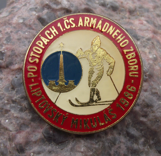 1986 Czech Army Winter Exercise Liptovsky Mikulas Military Skiing Pin Badge