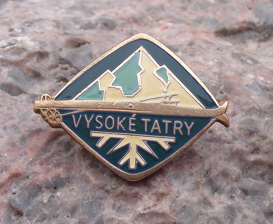 Vintage High Tatra Mountains Vysoke Tatry Snowflake Skis Pin Badge