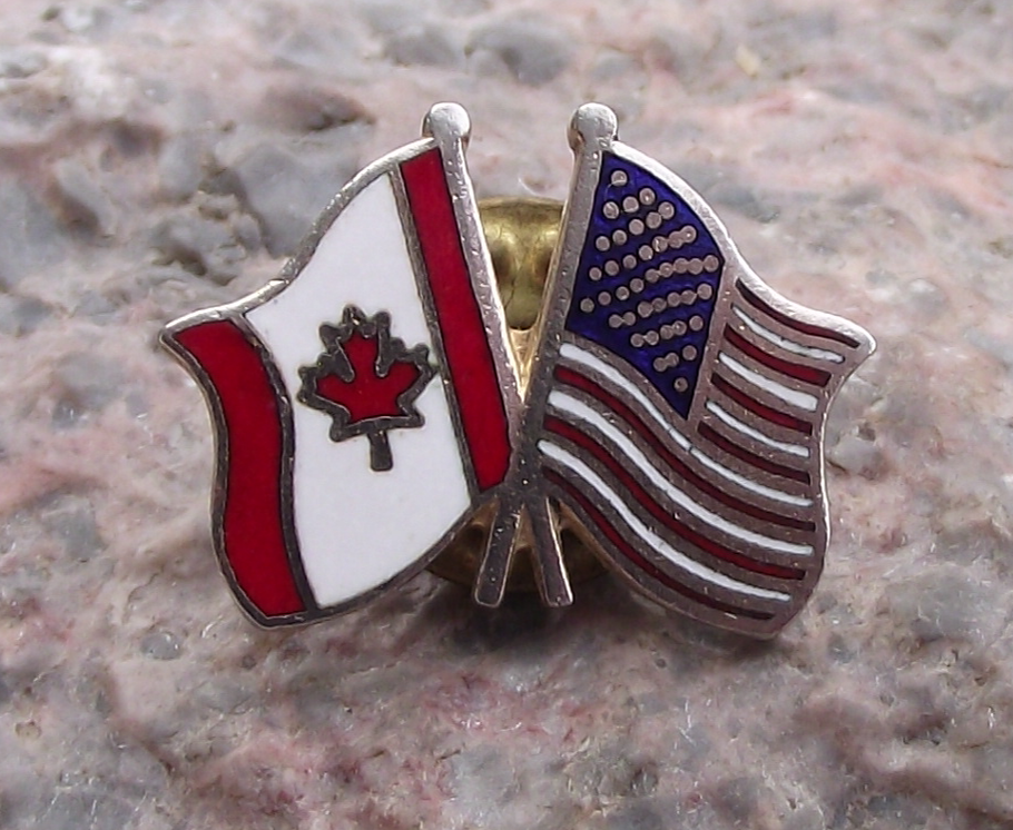 Vintage Canada Flag Canadian Crossed Flags USA Stars Stripes Pin Badge