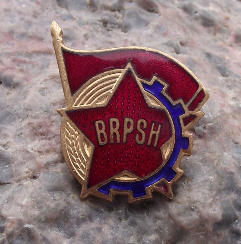 Vintage BRPSH Albania Communist Labour Youth Red Flag Pin Badge