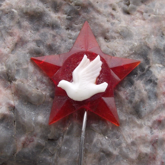 Vintage Soviet Flying White Dove World Peace Communist Red Star Pin Badge