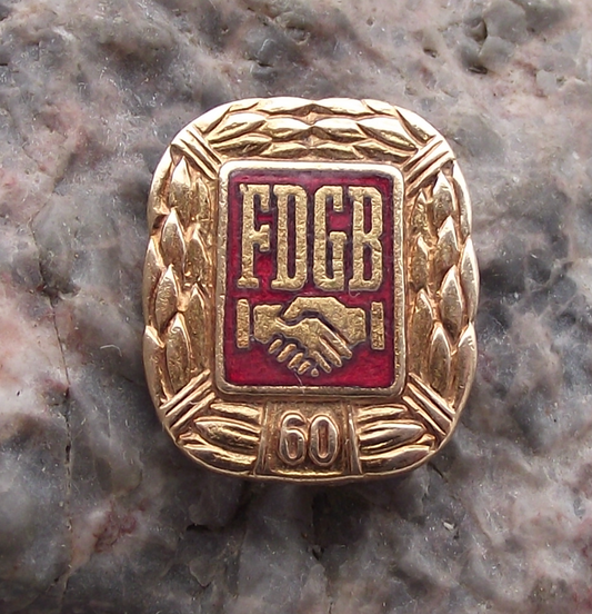 Vintage FDGB FREE German Trade Union Handshake Logo 60 Years Pin Badge