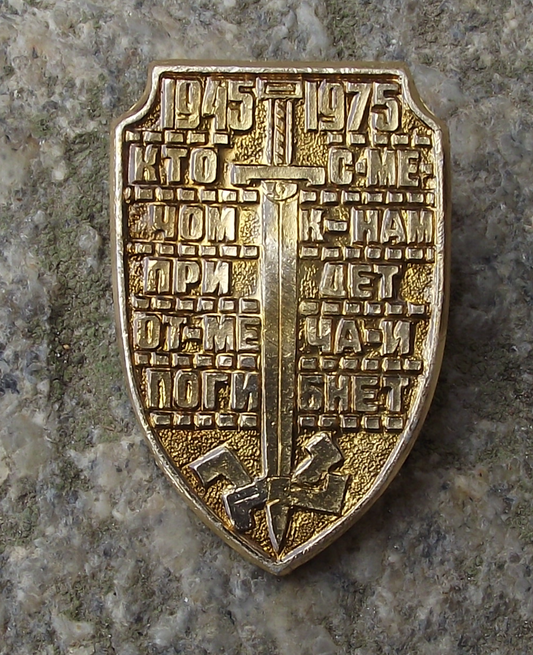 1975 Soviet Union 30th Anniversary WWII Sword Smashing Swastika Pin Badge