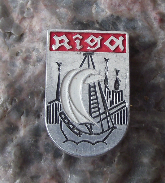 Vintage Latvia Riga Sailing Ship on the River Pin Badge