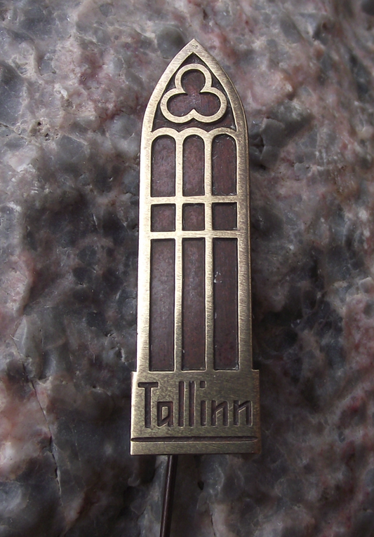 Vintage Estonia Tallinn City Ornate Church Cathedral Window Pin Badge