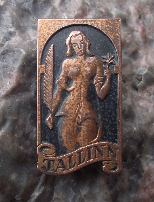 Vintage Estonia Tallinn Beautiful Woman Holding Palm and Plant Pin Badge