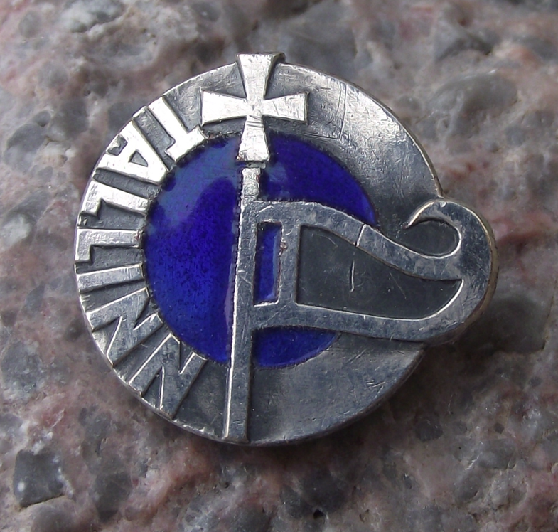Vintage Estonia Tallinn City Waving Flying Flag Pin Badge