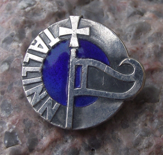 Vintage Estonia Tallinn City Waving Flying Flag Pin Badge