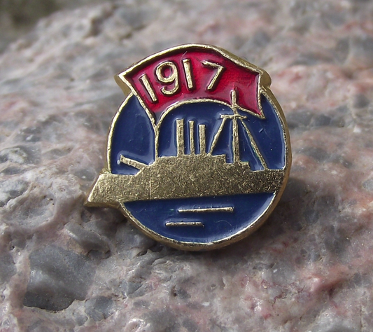 Vintage Russian Battle Cruiser Aurora Bolshevik Revolution Anniversary Pin Badge