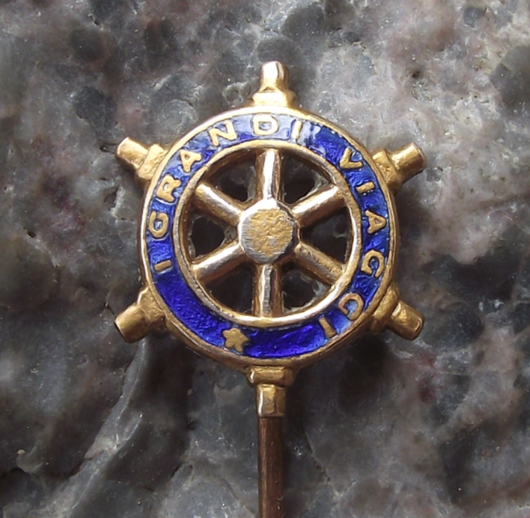 Vintage I Grandi Viaggi Italian Italy Travel Agent Ships Wheel Pin Badge