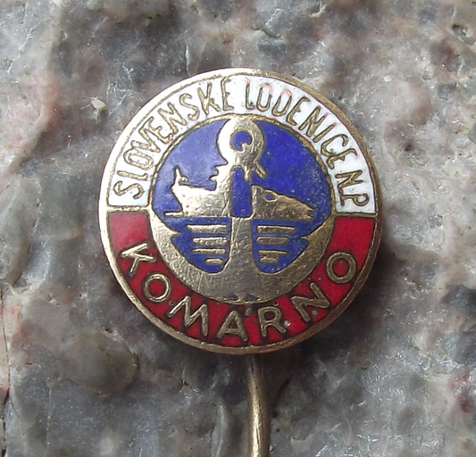 Vintage Slovakia Lodenice Komarno Shipping Company Ship Anchor Logo Pin Badge