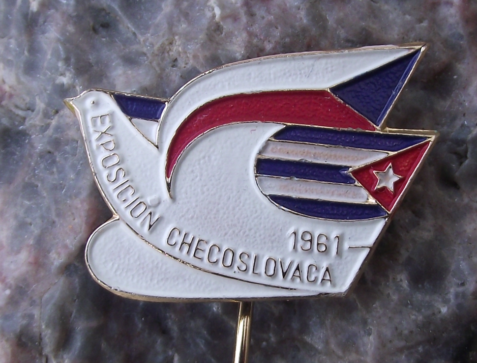 1961 Cuba Czech National Flags Cuban Trade Show Exposition Dove Pin Badge