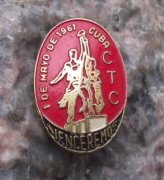 Vintage Cuba CTC Central Workers Trade Union Bay of Pigs Venceremos Pin Badge