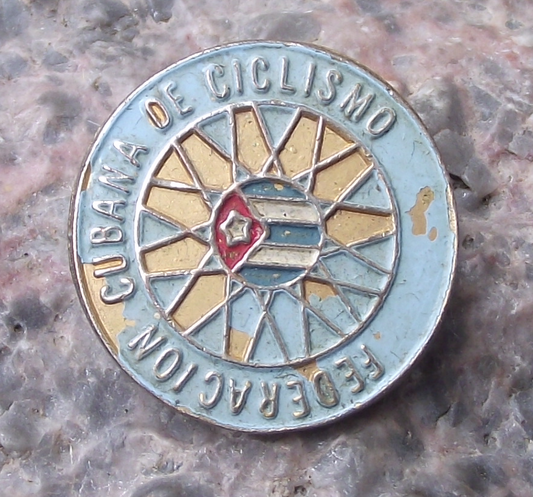 Vintage Cuban Cuba Cycling Federation Association Bicycle Wheel Pin Badge