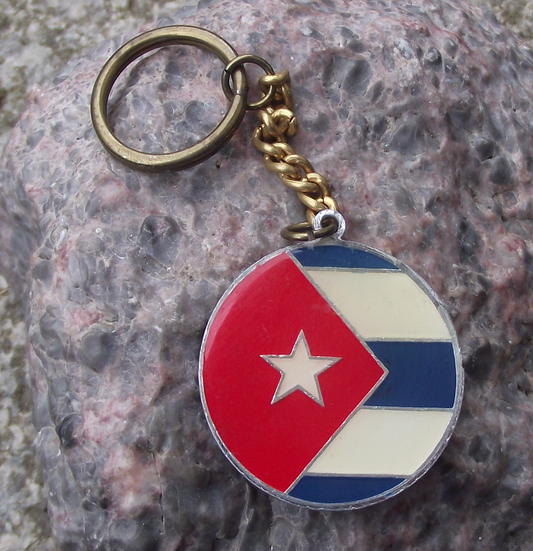 Vintage Cuban Revolution National Flag of Cuba Key Ring