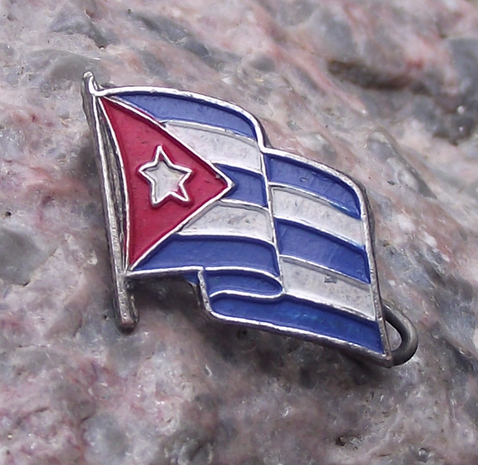 Vintage Cuba Waving National Flag Bandera Nacional de Cuba Cuban Pin Badge