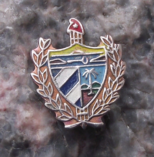 Vintage Cuba National Emblem Fasces Shield Cuban Revolution Pin Badge