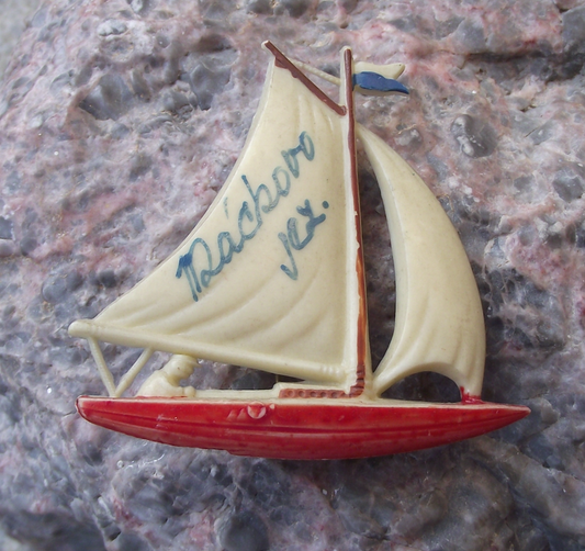 Vintage Machovo Jezero Sailing Boat Yacht Czech Plastic Pin Badge