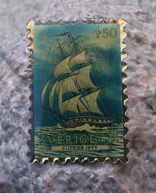 1992 Sweden Swedish Sailing Brig Superb 1855 Ship Stamp Pin Badge