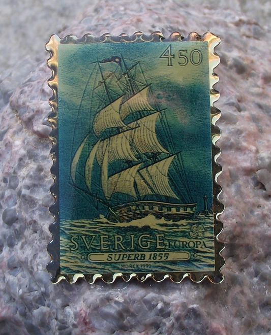 1992 Sweden Swedish Sailing Brig Superb 1855 Ship Stamp Pin Badge