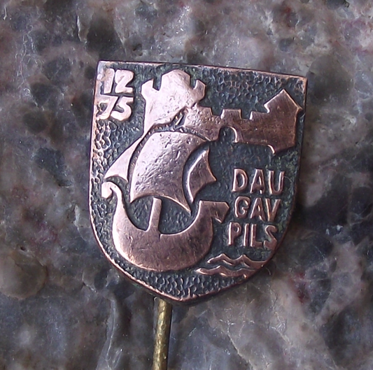 Vintage Latvia Daugavpils Latvian City Tourist Souvenier Ship Pin Badge