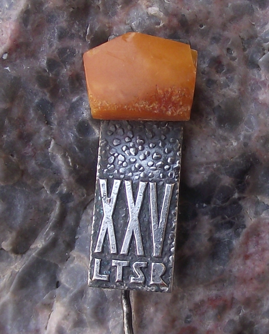 1965 Lithuania LTSR 25th XV Anniversary Amber Stone Jewel Pin Badge