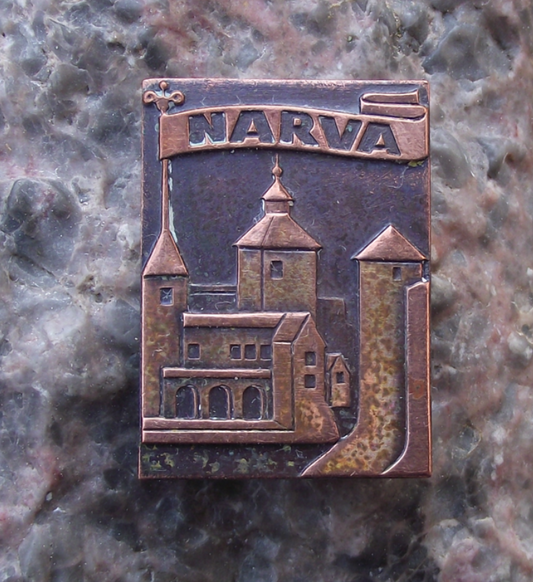 Vintage Narva Castle and Town Hall Estonia Souvenir Pin Badge