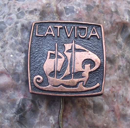 Vintage Latvia Sailing Boat Ship Souvenir Pin Badge