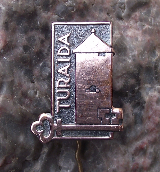 Vintage Latvia Turaida Castle Tower and Door Key Souvenir Pin Badge