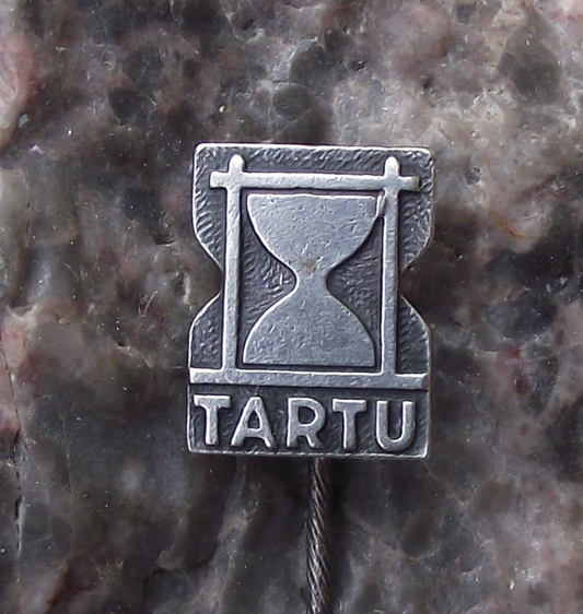 Vintage Tartu Estonia Sand Timer Hourglass Pin Badge