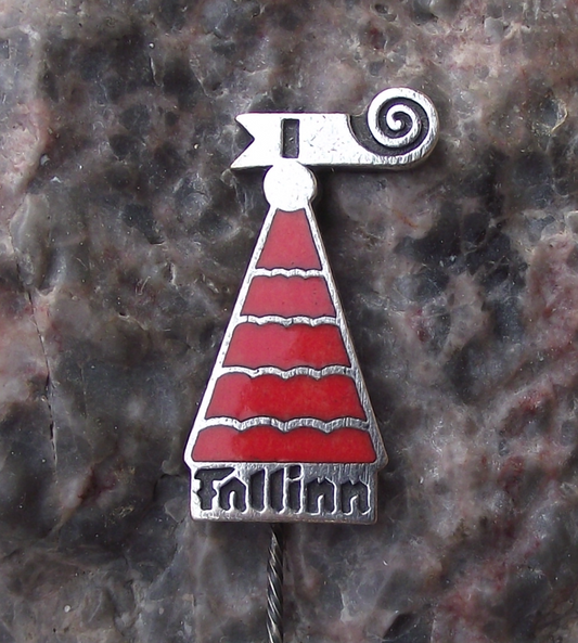Vintage Estonia Tallinn Red Roofs and Weather Vane Souvenier Pin Badge