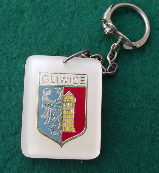 Vintage Poland Gliwice Hereldic Town Crest Polish Souvenir Keychain Keyring
