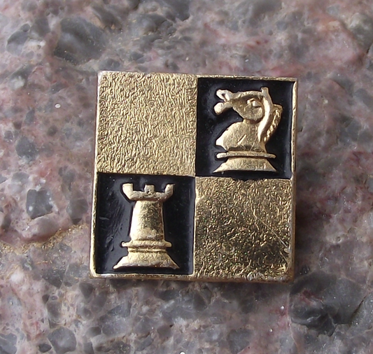 Vintage Soviet Union Chess Association White Knight Rook Pin Badge