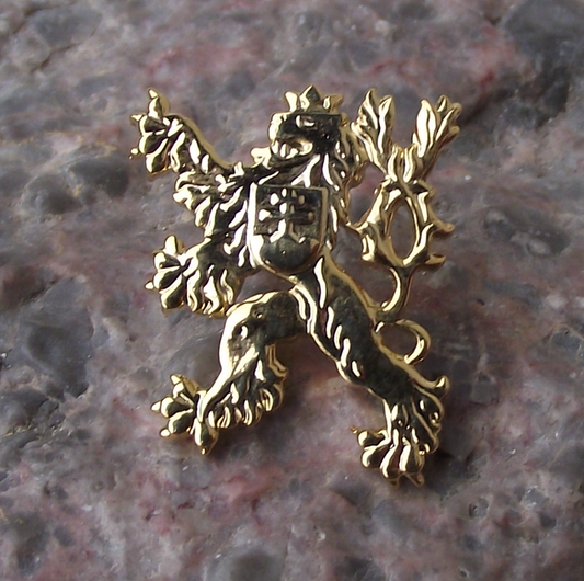 Large Czechoslovakia Rampant Lion National Coat of Arms Gold Colour Pin Badge