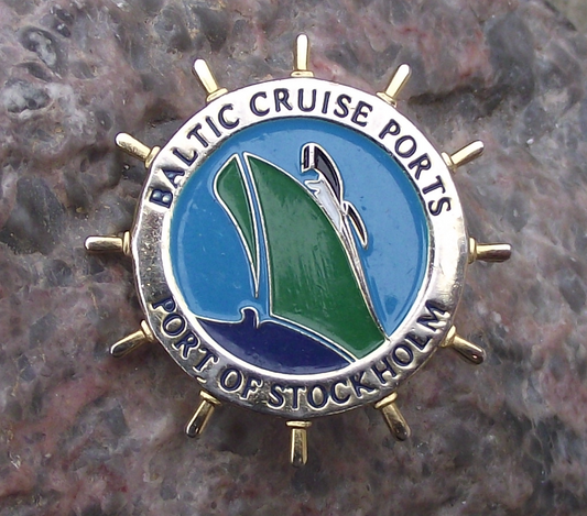 Baltic Cruise Ports Port of Stockholm Sweden Ship Boat Wheel Tie Pin Badge