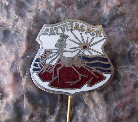 Vintage Latvia Latvian Soviet Socialist Republic LPSR Girl in Dress Pin Badge