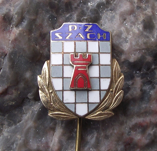 Vintage Poland Polish Chess Association Red Rook Castle Pin Badge