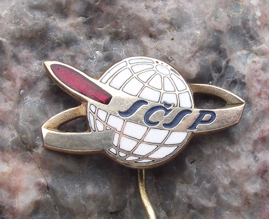 Vintage Sputnik 1 Space Race Earth Orbit Exploration Program SCSP Rocket Pin Badge