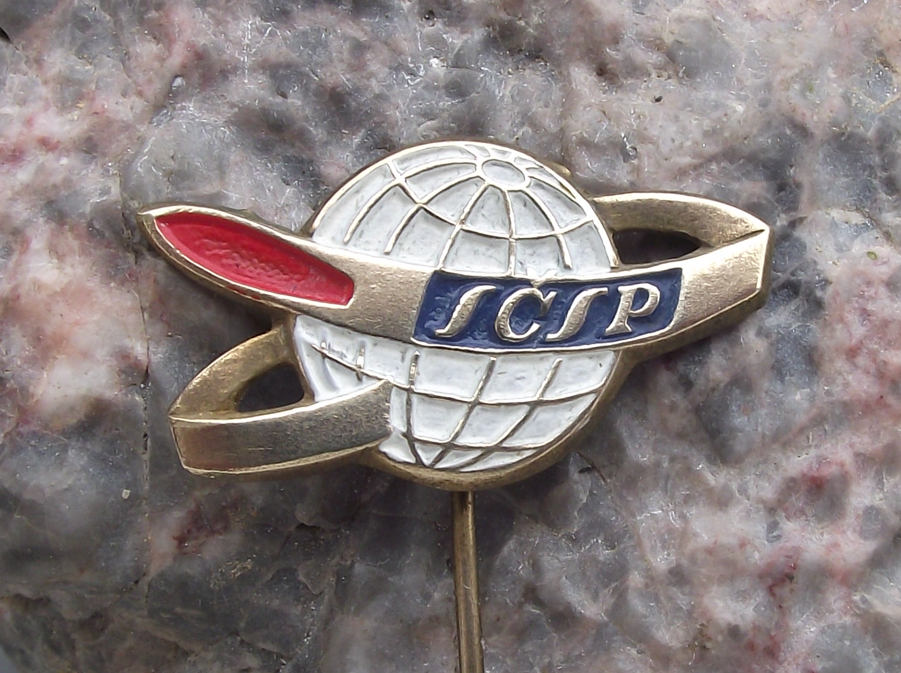Vintage Sputnik 1 Space Race Earth Orbit Exploration Program SCSP Rocket Pin Badge