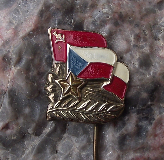 Vintage SCSP Flags Czechoslovakia Russia Red Star and Leaves Pin Badge