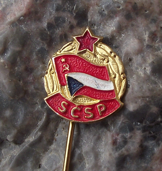 Vintage SCSP Flags Czechoslovakia Russia Red Star and Laurel Wreath Pin Badge