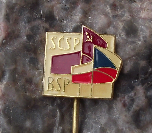 Vintage SCSP BSP Flags Czechoslovakia Russian Friendship Alliance Pin Badge